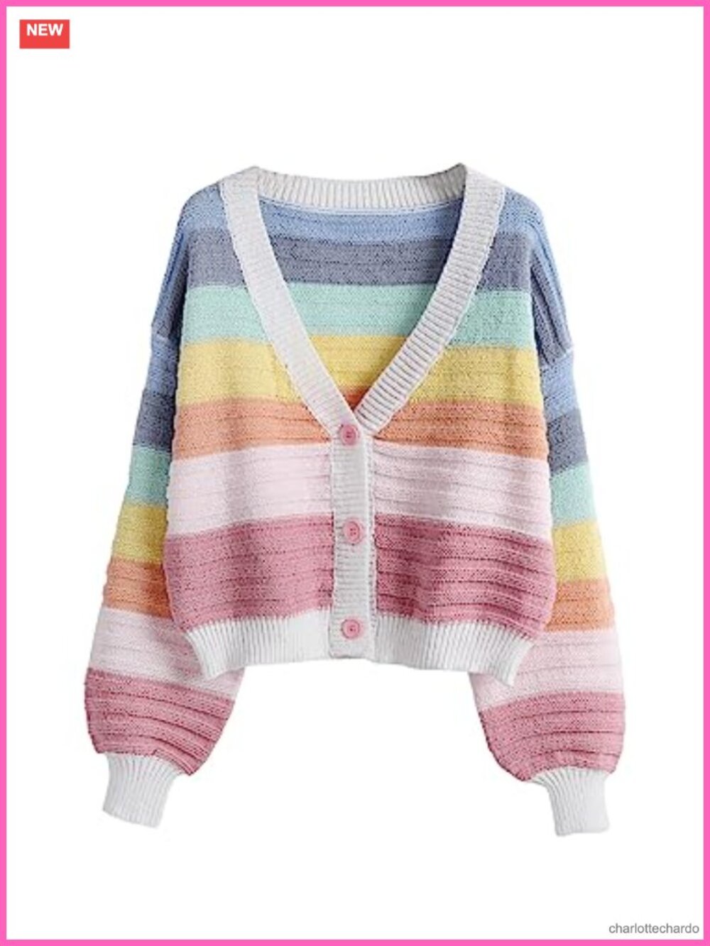 Women's Knit Cardigan V Neck Button Front Crop Sweater Drop Shoulder